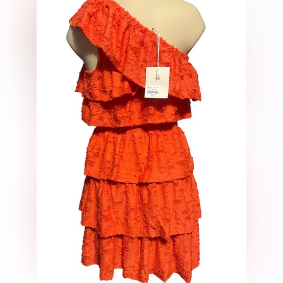LC Lauren Conrad One-Shoulder Ruffle Dress in Vibrant Orange - Picture 7 of 11